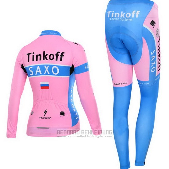 2015 Fahrradbekleidung Frau Saxo Bank Fuchsie Trikot Langarm und Tragerhose